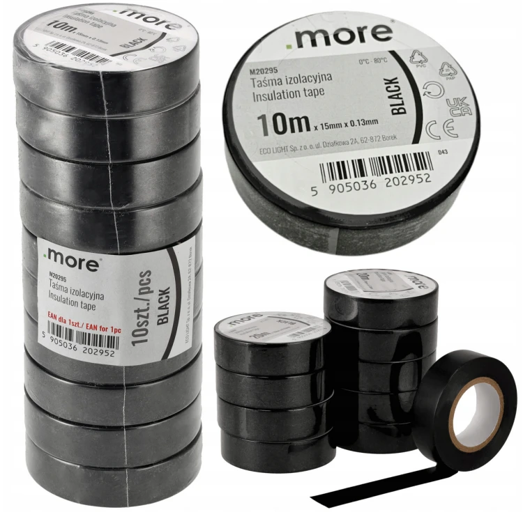 10x Taśma izolacyjna PVC czarna 15mmx0,13mm - 10m