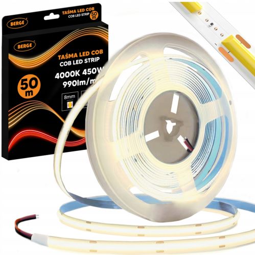 Taśma LED COB Neon 12V - 480D - 9W/m -IP20 - 50m - barwa neutralna