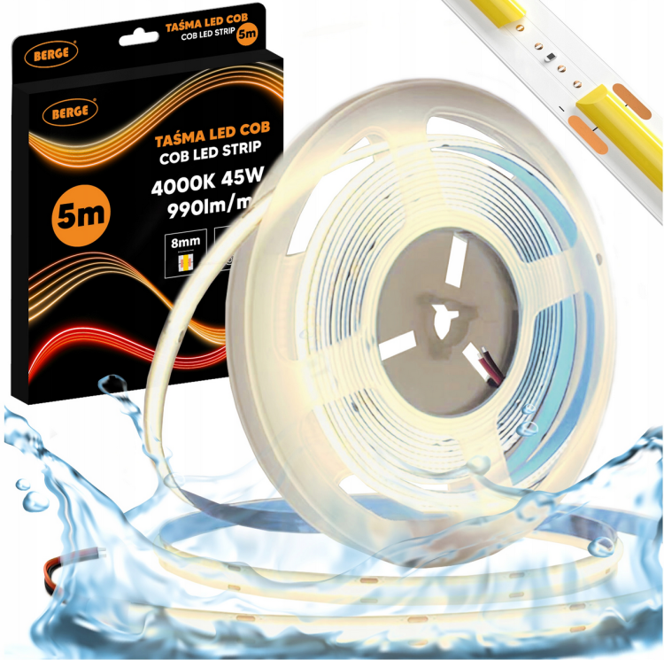 Taśma LED COB Neon 12V - 480D - 9W/m -IP67 - 990lm - 5m - barwa neutralna