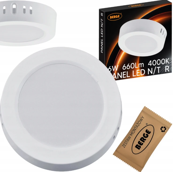 Panel LED natynkowy okrągły 6W - 660lm - barwa neutralna