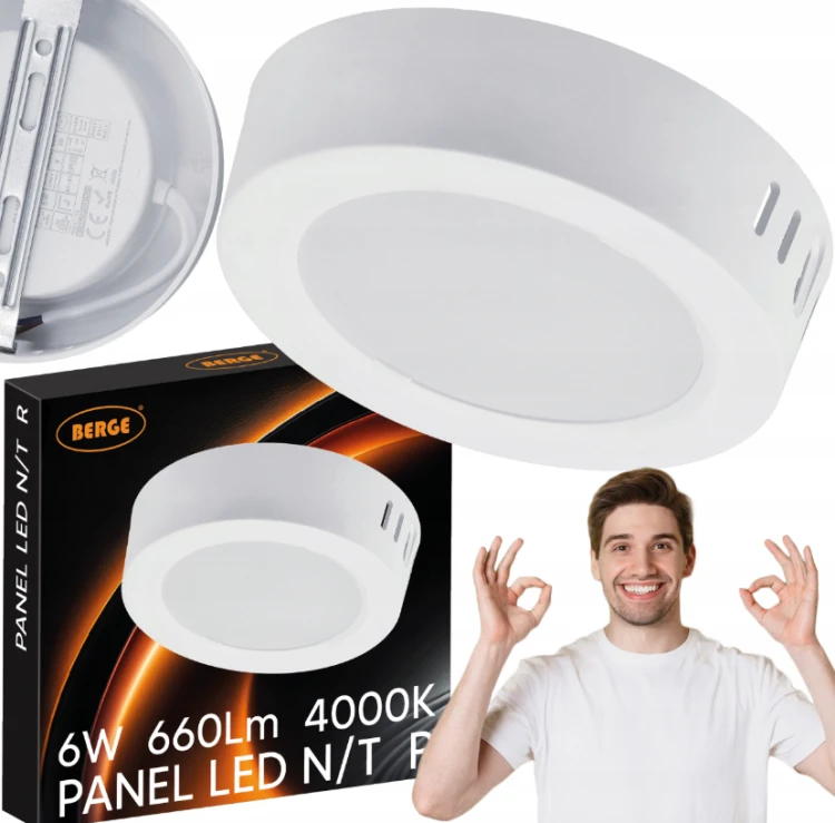 Panel LED natynkowy okrągły 6W - 660lm - barwa neutralna