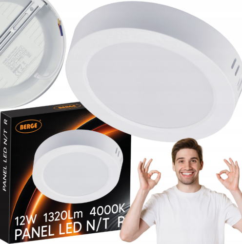 Panel LED natynkowy orągły 12W - 1320lm - barwa neutralna