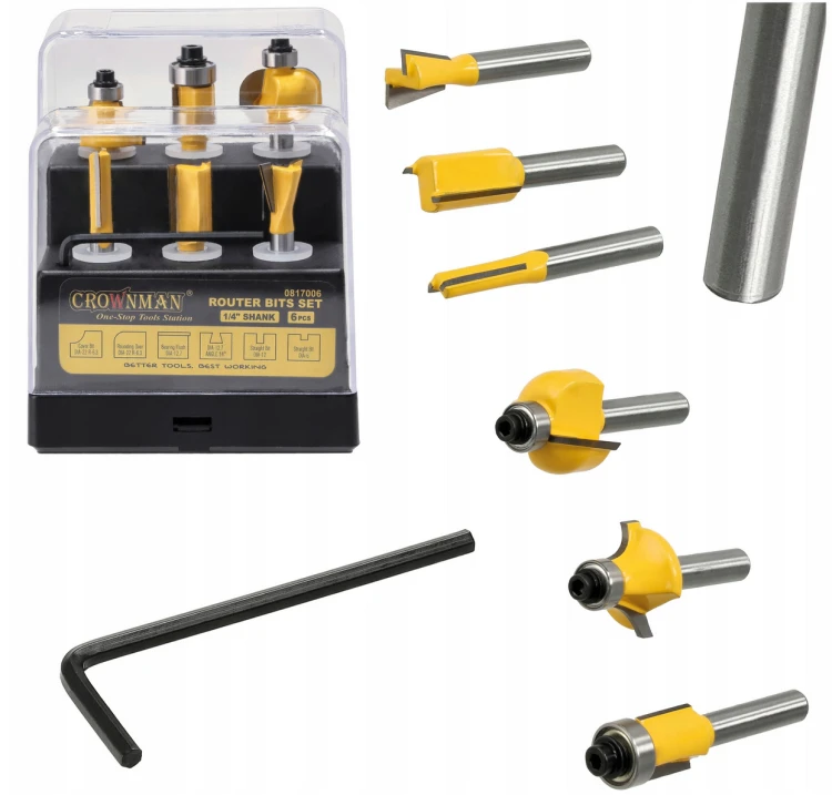 Zestaw 6sztuk frezów prostych do drewna 6,3mm