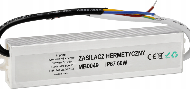 Zasilacz LED hermetyczny - IP67 - 60W - 5A Wodoszczelny