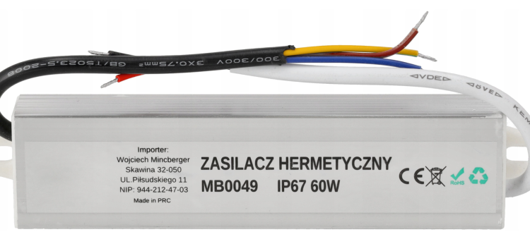 Zasilacz LED hermetyczny - IP67 - 24V - 60W - 2,5A