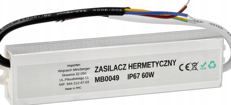 Zasilacz LED hermetyczny - IP67 - 24V - 60W - 2,5A