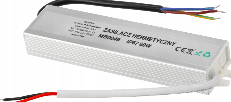 Zasilacz LED hermetyczny - IP67 - 24V - 60W - 2,5A