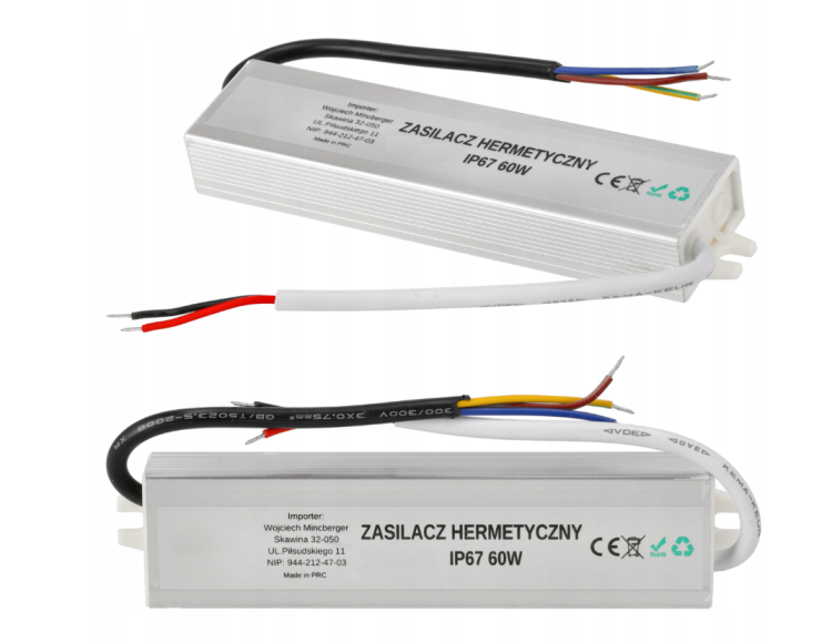 Zasilacz LED hermetyczny - IP67 - 24V - 60W - 2,5A