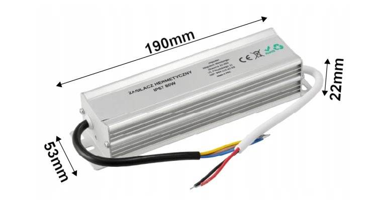 Zasilacz LED hermetyczny - IP67 - 24V - 80W - 3,3A