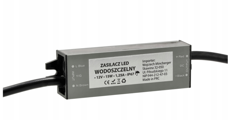 Zasilacz LED hermetyczny - 12V - 15W - 1,25A - IP67