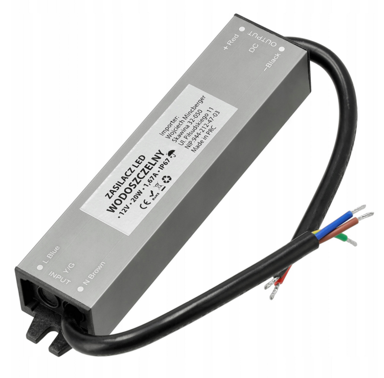 Zasilacz LED hermetyczny - 12V - 20W - 1,67A - IP67