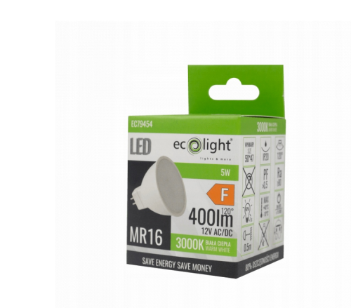 Żarówka LED MR16 12V - 5W - 400lm - barwa ciepła
