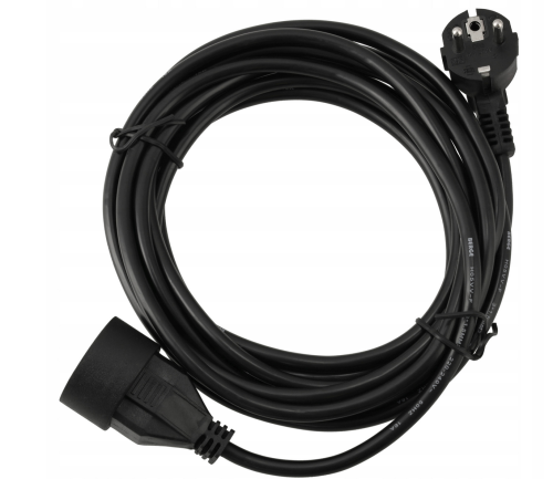 Przedłużacz 5m sieciowy z uziemieniem 1 gniazdo - czarny 3*1,5 mm2 16A 2500W