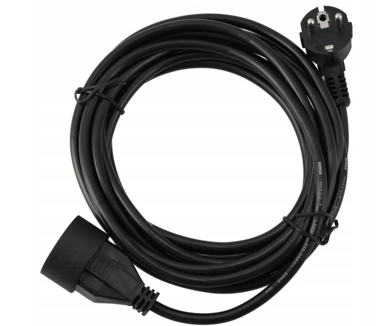 Przedłużacz 5m sieciowy z uziemieniem 1 gniazdo - czarny 3*1,5 mm2 16A 2500W