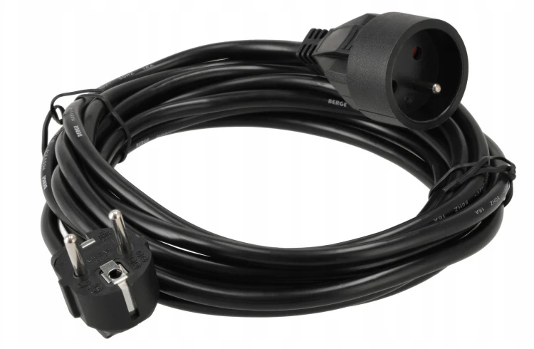 Przedłużacz 5m sieciowy z uziemieniem 1 gniazdo - czarny 3*1,5 mm2 16A 2500W