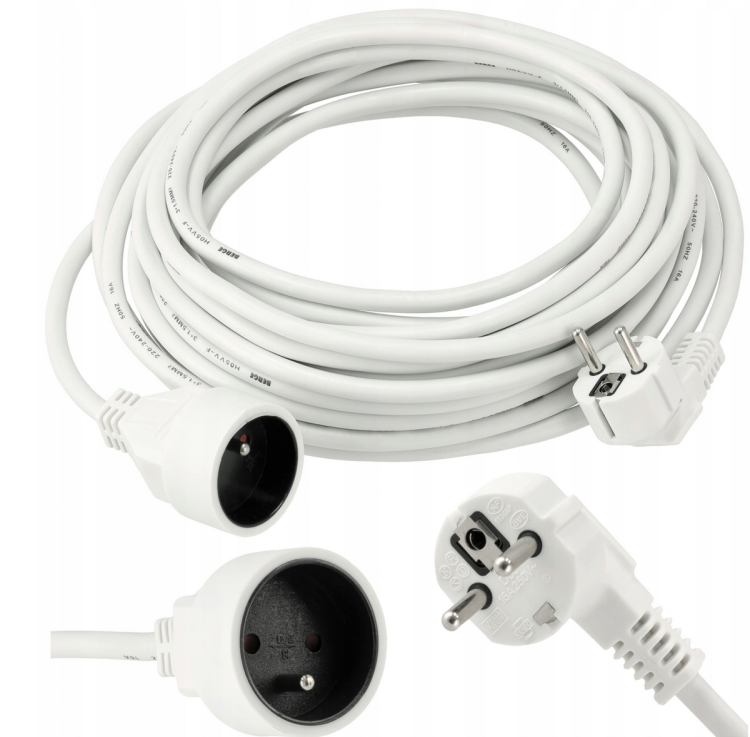 Przedłużacz 10m sieciowy z uziemieniem 1 gniazdo - biały 3*1,5 mm2 16A 2500W