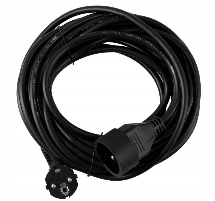 Przedłużacz 10m sieciowy z uziemieniem 1 gniazdo - czarny 3*1,5 mm2 16A 2500W