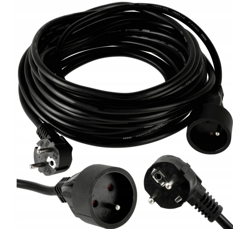 Przedłużacz 10m sieciowy z uziemieniem 1 gniazdo - czarny 3*1,5 mm2 16A 2500W