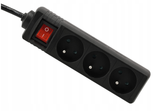Przedłużacz 5m z uziemieniem 3 gniazda - czarny 3*1,5mm2 3680W