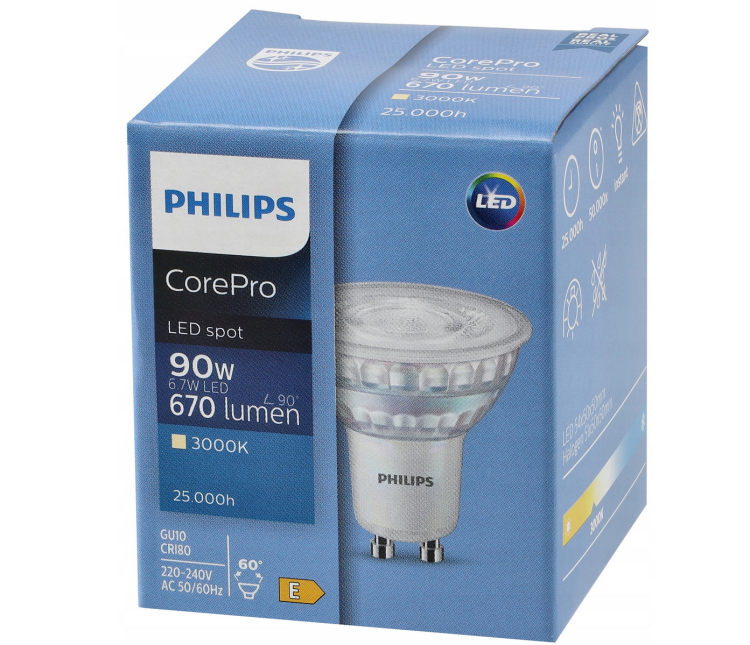 Żarówka LED Philips GU10 - 6.7W - 670lm - barwa ciepła Corepro 60°