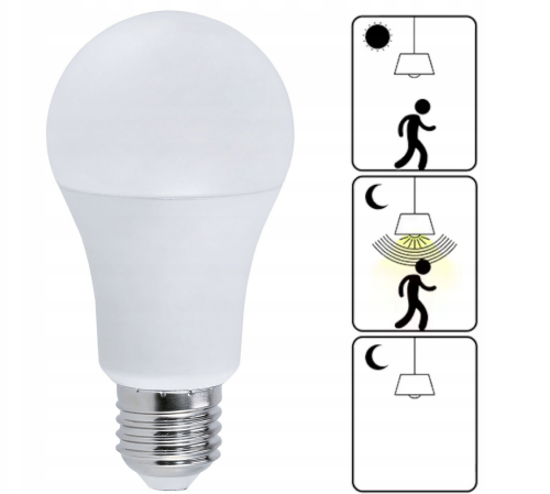 Żarówka LED E27 - 11W - z mikrofalowym czujnikiem ruchu i zmierzchu - barwa neutralna