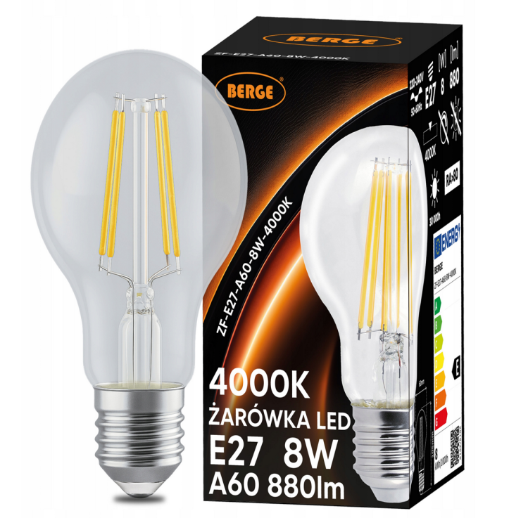 Żarówka LED Filament E27 - 8W - barwa neutralna