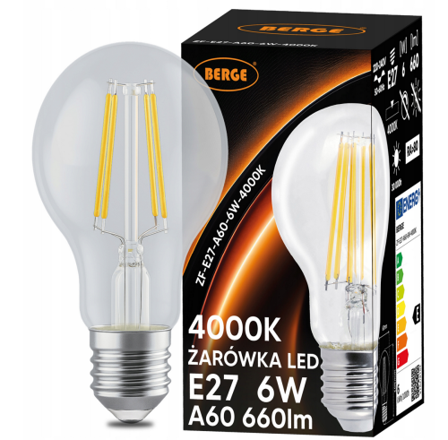 Żarówka LED Filament E27 - 6W - barwa neutralna