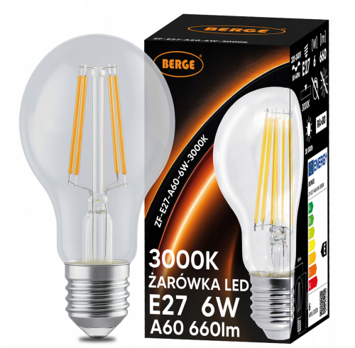 Żarówka LED Filament E27 - 6W - barwa ciepła