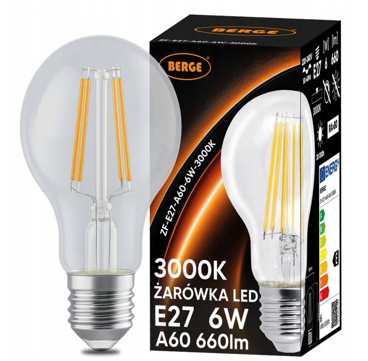 Żarówka LED Filament E27 - 6W - barwa ciepła
