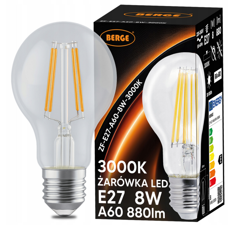 Żarówka LED Filament E27 - 8W - barwa ciepła