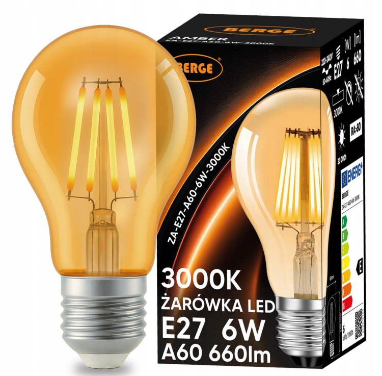 Żarówka LED Filament Amber E27 - 6W - barwa ciepła
