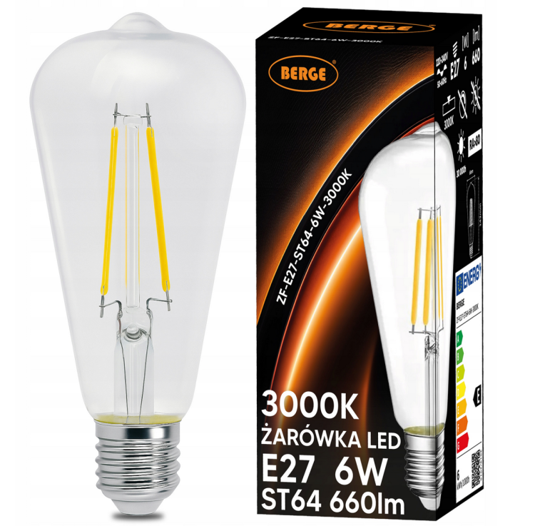 Żarówka LED Filament E27 - ST64 - 8W - barwa ciepła