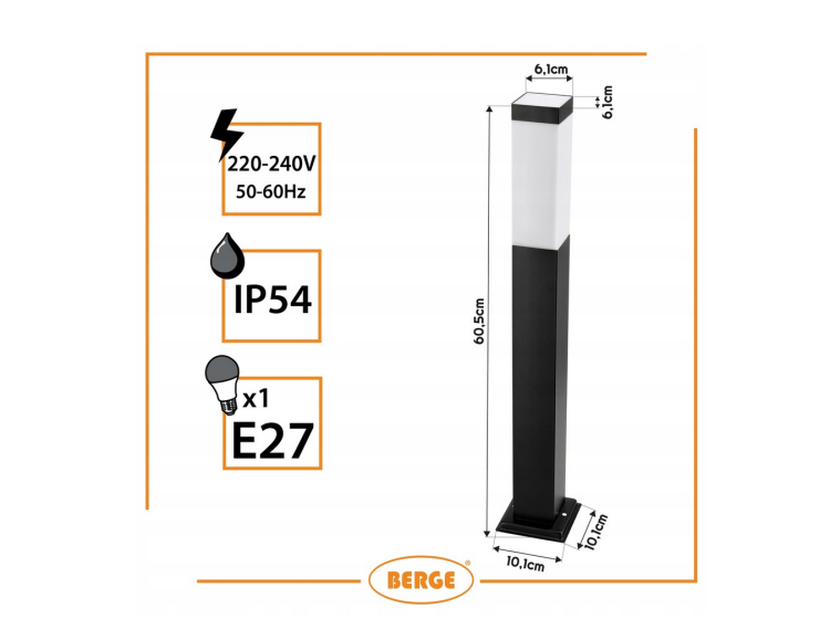 Lampa ogrodowa słupek 60cm na żarówkę E27