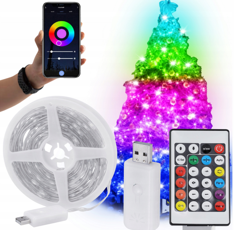 Lampki choinkowe IP65 taśma LED RGB 10m