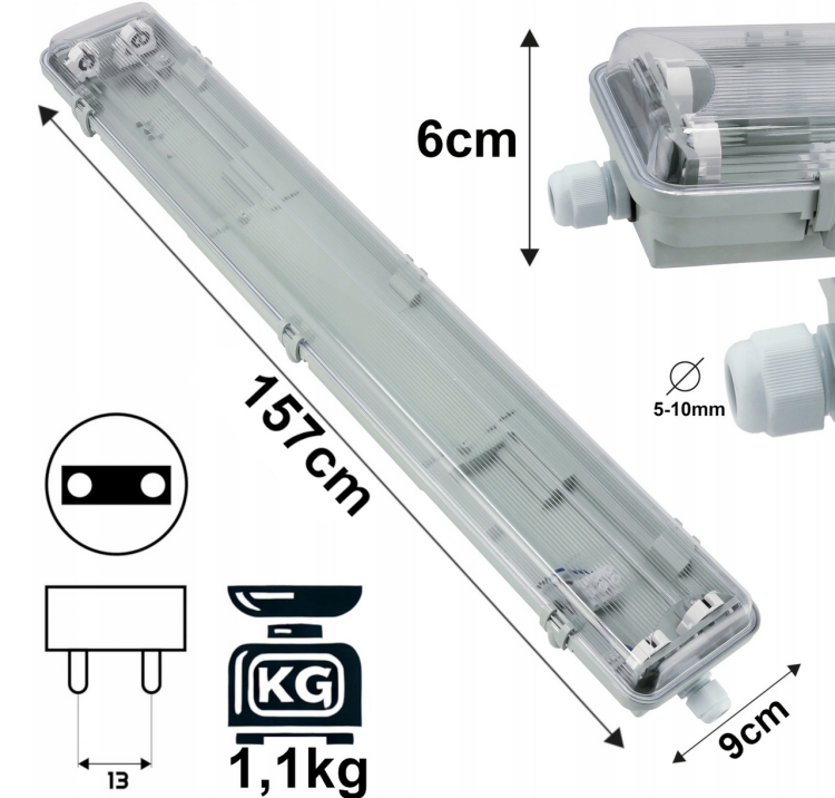 Oprawa hermetyczna LED 2x150 cm - IP65