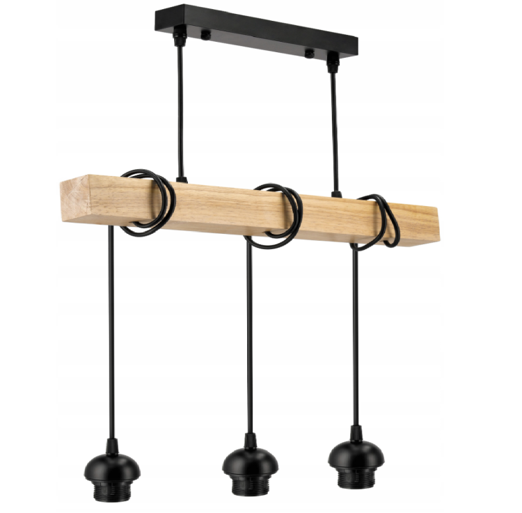 Lampa sufitowa wisząca LED 3xE27 - drewniana regulowana