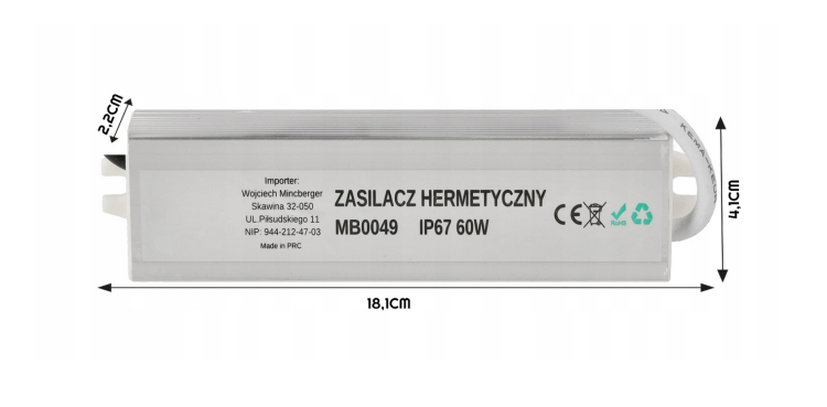 Zasilacz LED hermetyczny - 12V - 60W - IP67