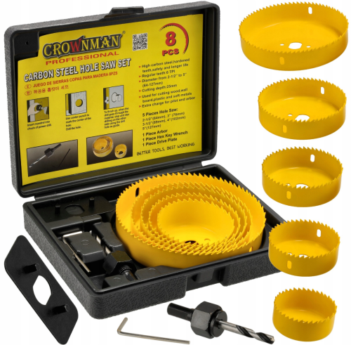 Otwornica do drewna karbonowana z adapterem Zestaw 8szt