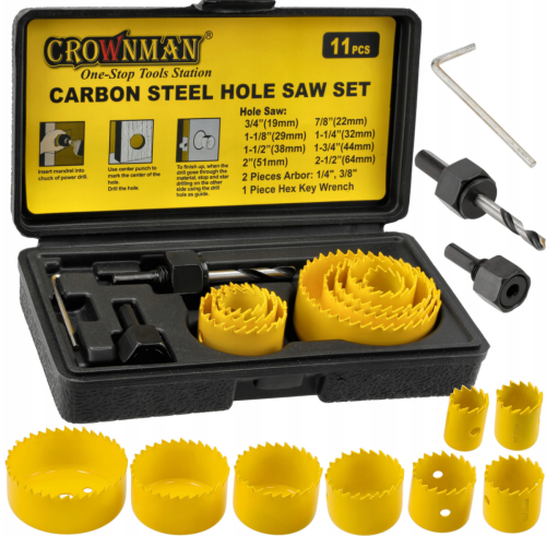 Otwornica do drewna karbonowana z adapterem zestaw 11szt