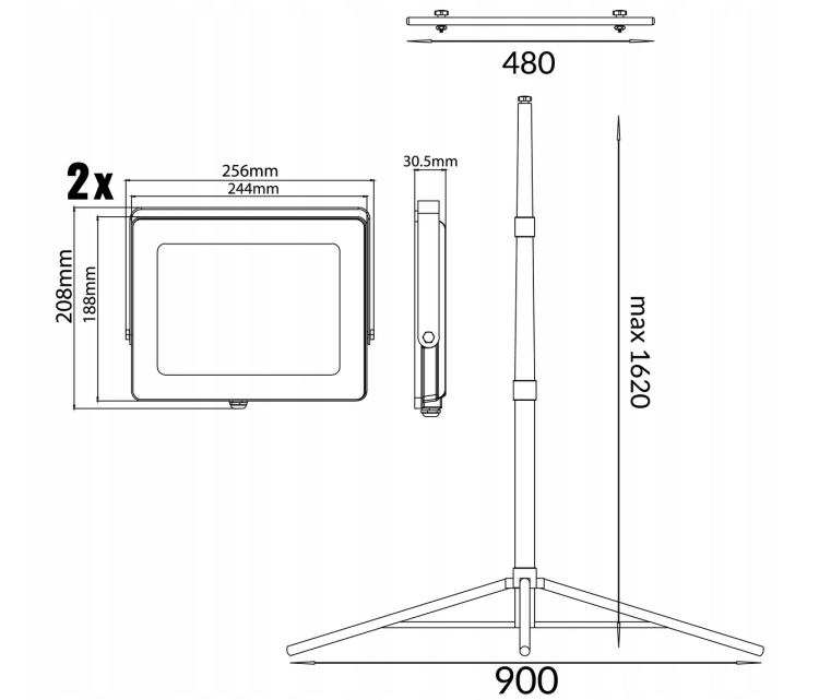 Naświetlacz LED 2x50W ze statywem - barwa neutralna