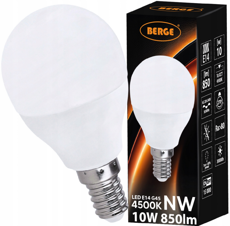 Żarówka LED E14 - G45 - 10W - biała neutralna