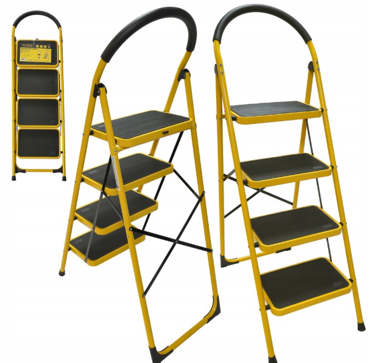 Drabina Składana 4 Stopniowa Stalowa Domowa Drabinka Wysoka Jakość 150kg