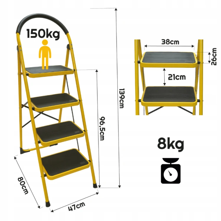 Drabina Składana 4 Stopniowa Stalowa Domowa Drabinka Wysoka Jakość 150kg