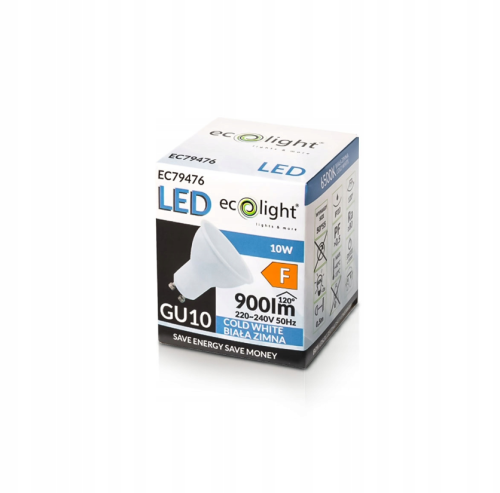 Żarówka LED GU10 10W Biały Zimny 6500K 230V 900lm NIEMRUGAJĄCA MOCNA LEDOWA
