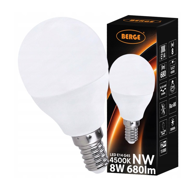 Żarówka LED E14 8W = 70W 680lm NEUTRALNA G45 Kulka Wydajne Światło LEDOWE