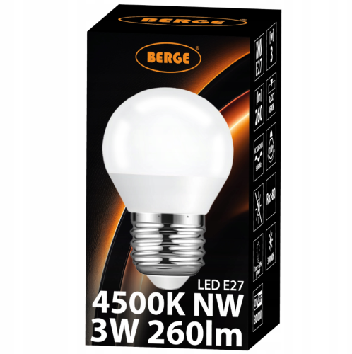 Żarówka E27 G45 3W NW 260lm 4500K Biała Neutralna Energooszczędna