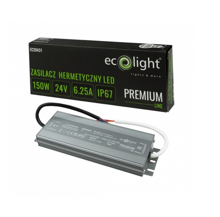 Zasilacz 24V LED Hermetyczny 150W 6,25A Transformator Wodoszczelny PREMIUM
