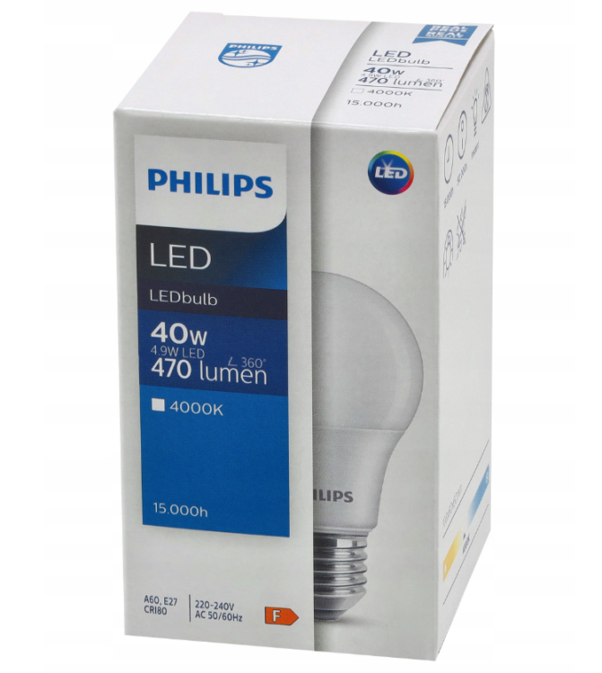 Żarówka LED E27 PHILIPS 4.9W = 40W 470lm Barwa Neutralna 4000k LEDBulb A60