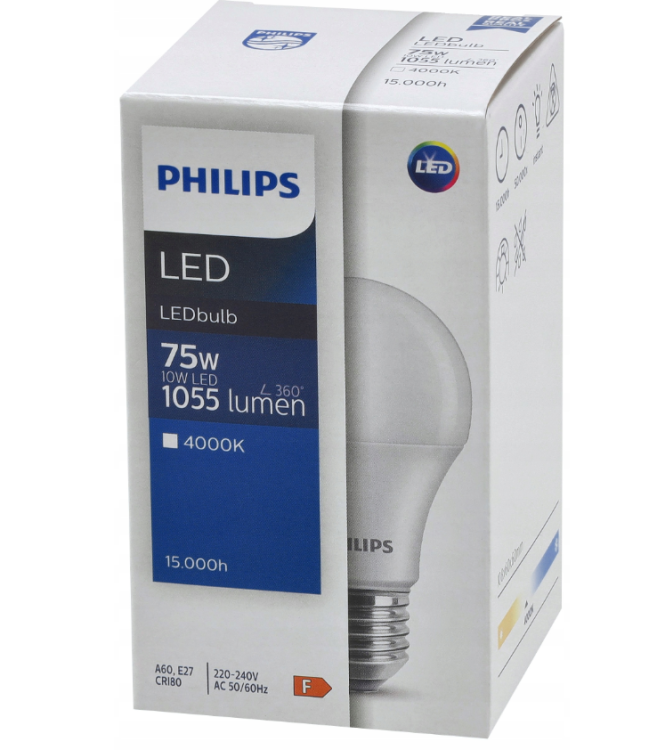 ZESTAW 10 sztuk. Żarówki PHILIPS LED E27 10W = 75W 1055lm Neutralna 4000K LEDBulb