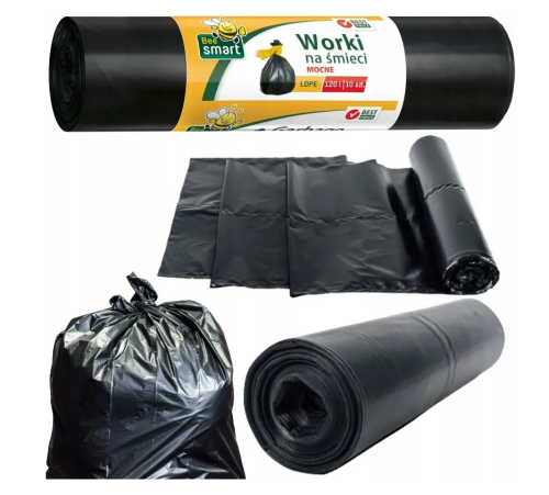 Worki na Śmieci 120L 10 Sztuk MOCNE BeeSmart Nie Pękające LDPE Worek Silny